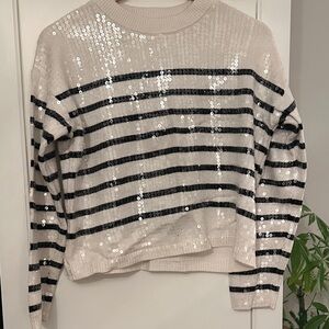 LOFT Cream and Black Sequin Sweater